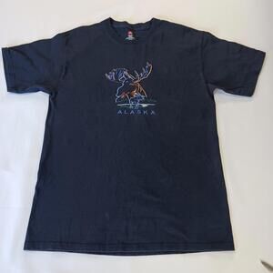 Vintage Hanes Tagless 6.1 Alaska Men's Blue Cotton Graphic T-Shirt Size Medium